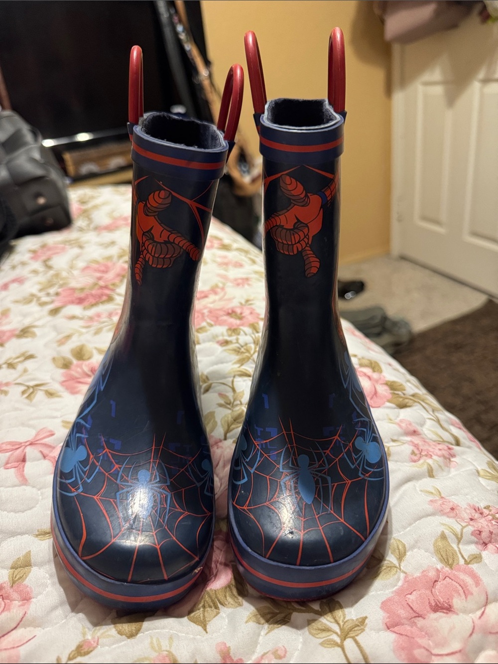 Kids Navy Blue Spider Web Rain Boots